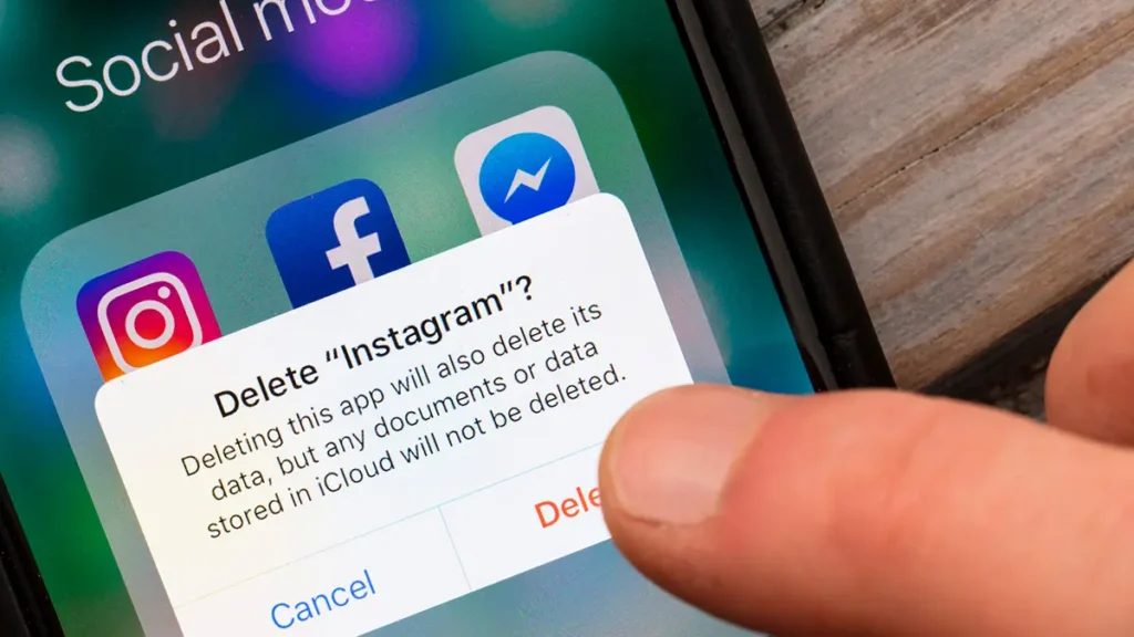 Delete Instagram account on a smartphone