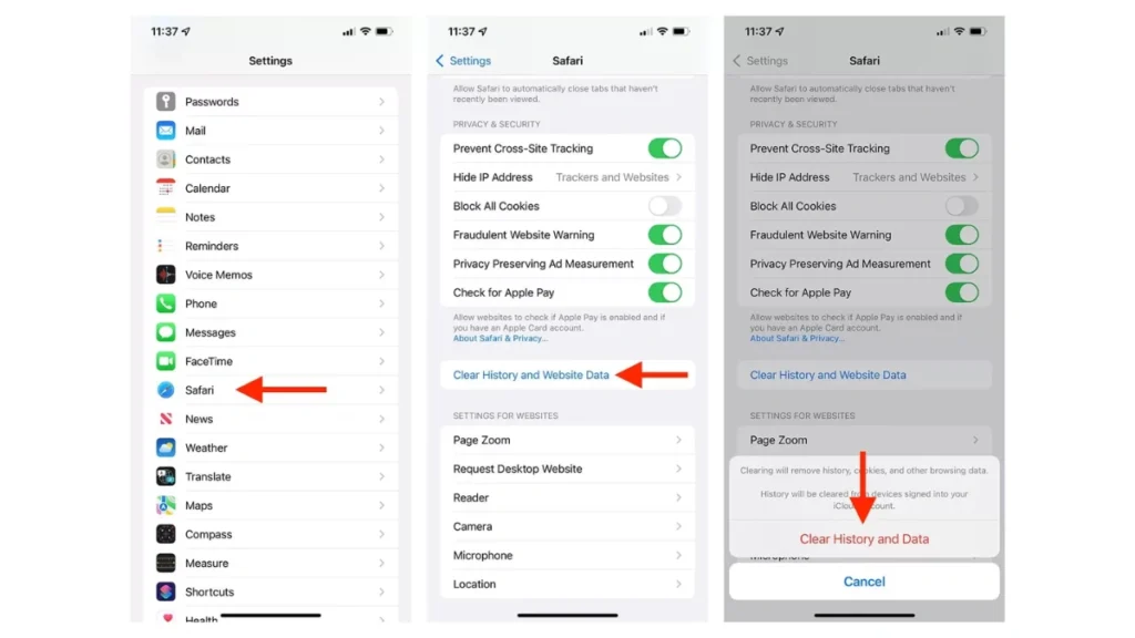 How to clear cache on iPhone browser
