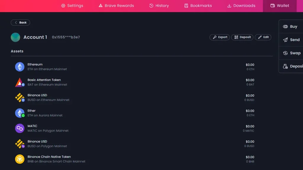 Brave Wallet – interface