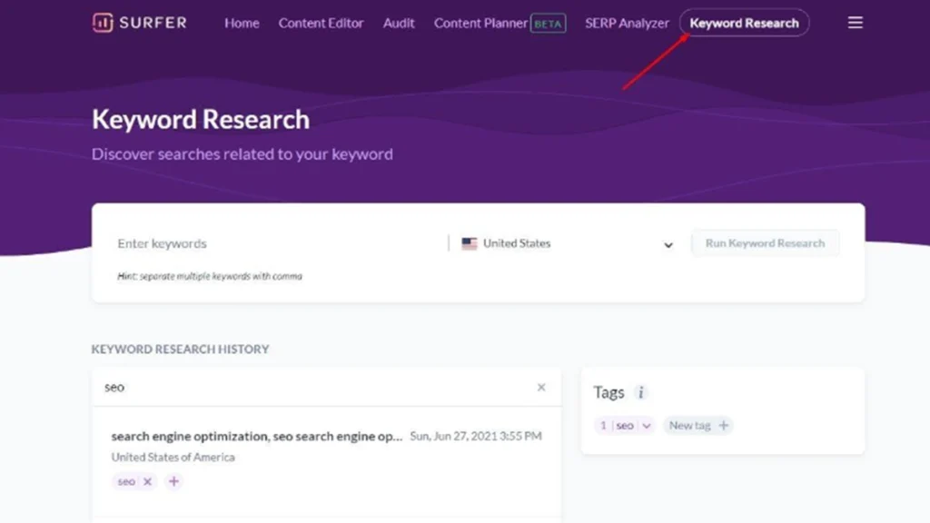 Surfer SEO – Keyword Research