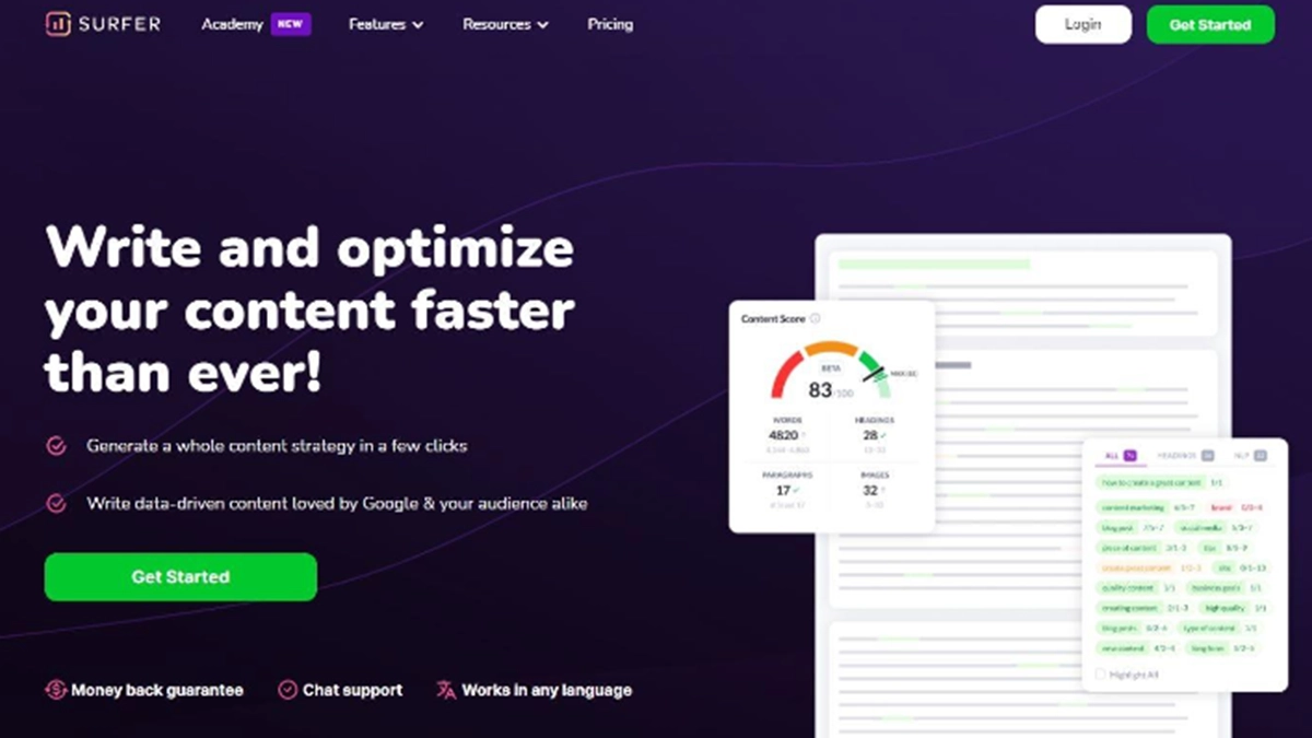 Surfer SEO – Main Page