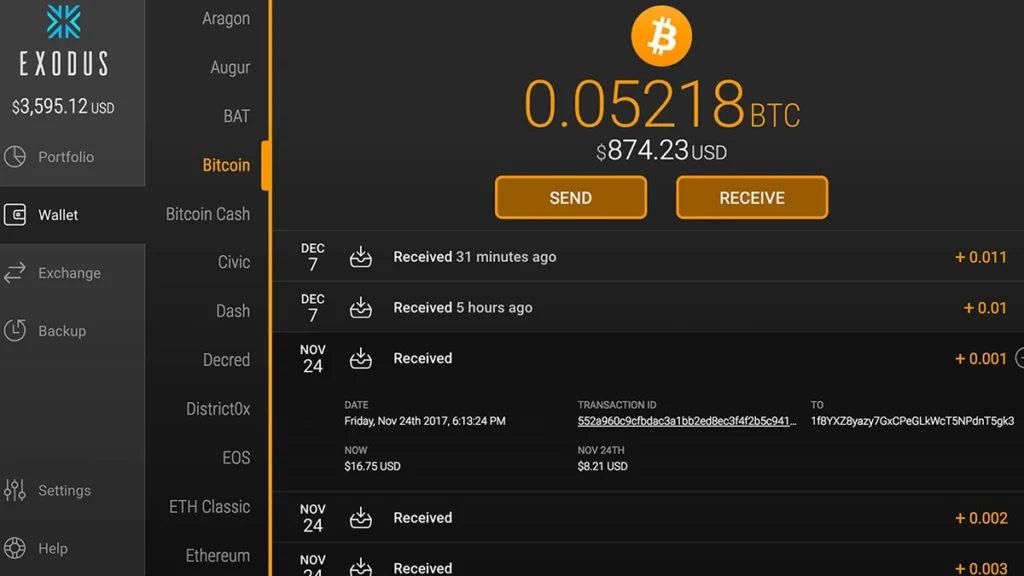 Exodus інтерфейс десктопної версії