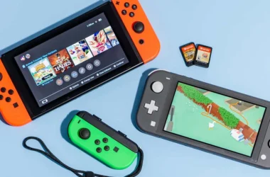 Two gaming consoles Nintendo Switch and Nintendo Switch Lite